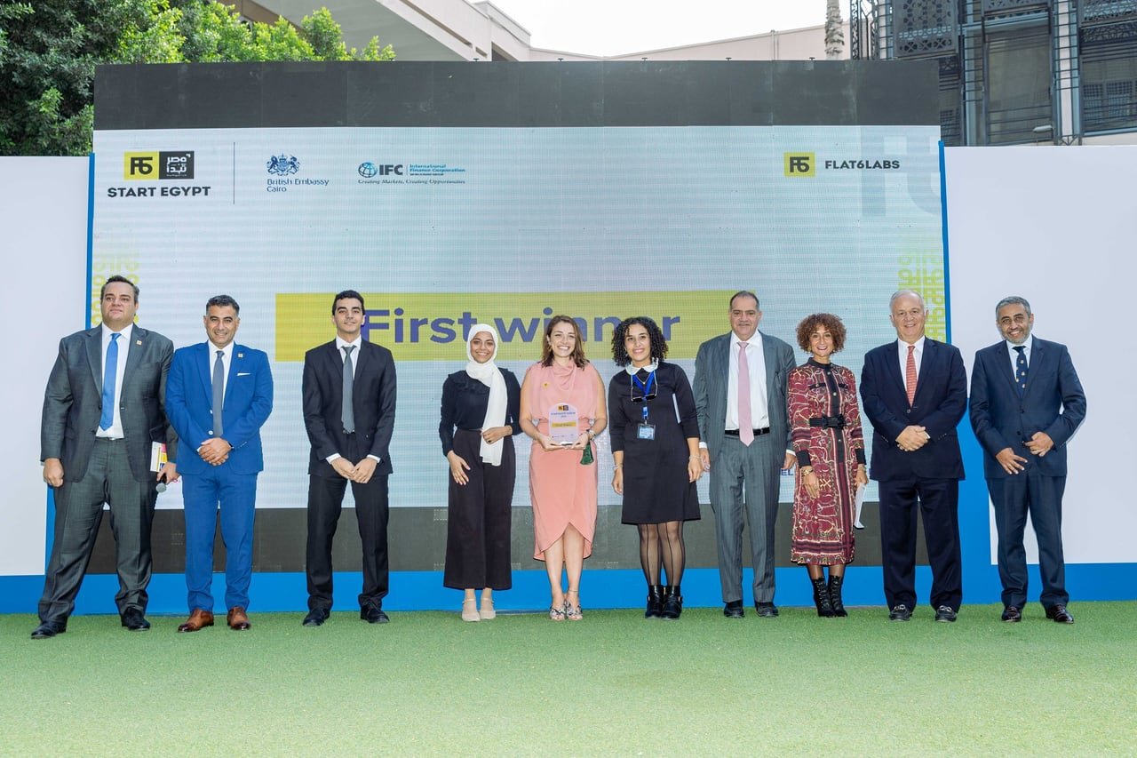 Winners and partners together on stage at the close of the forum.