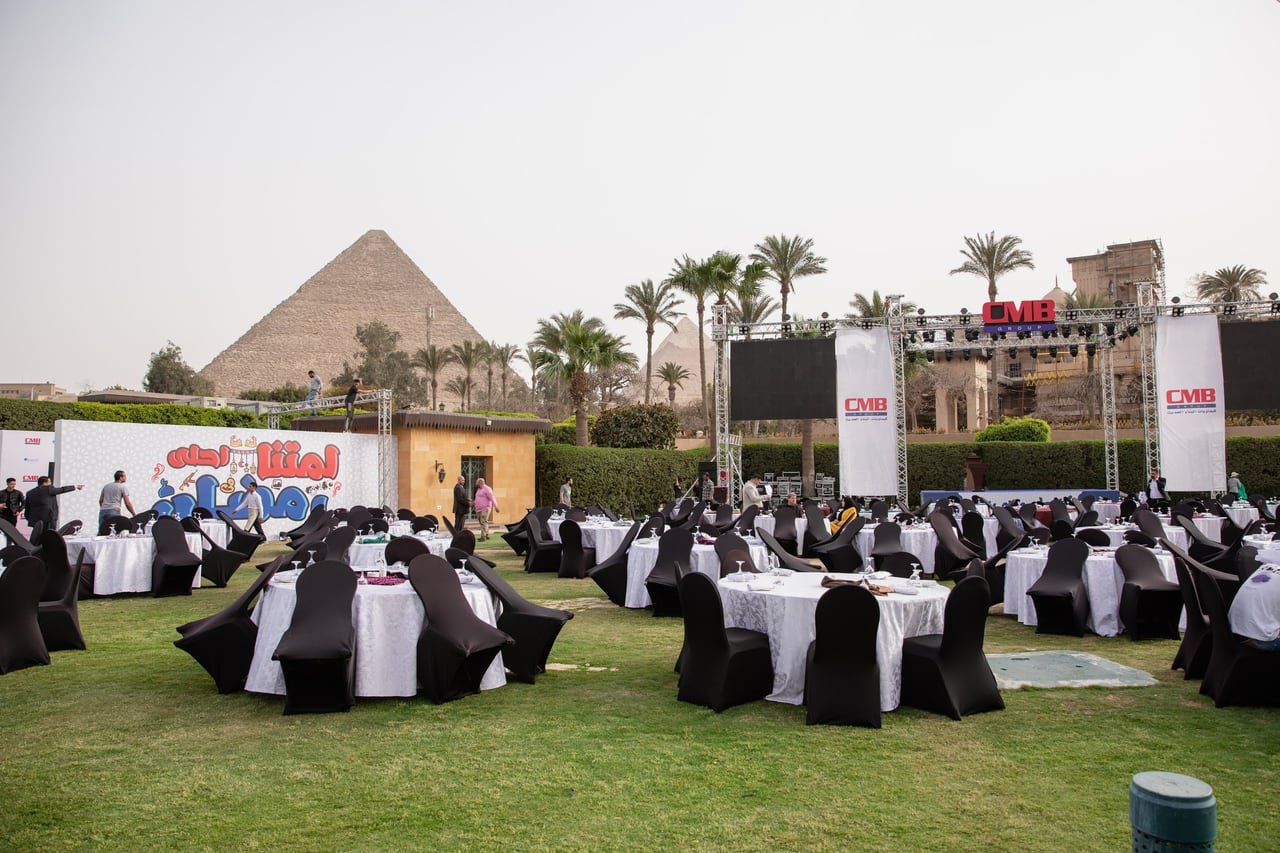 CMB’s Ramadan evening tables with the Pyramids in the background.