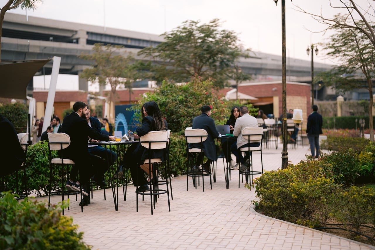 High tables set out through the garden before the meetings began.