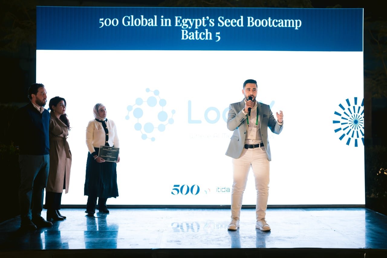 A founder pitching on stage.