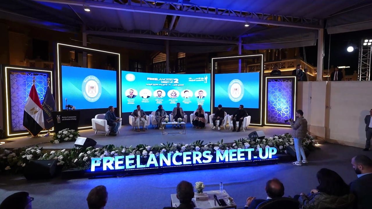 The Freelancers Meet-Up stage and screens at night.